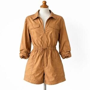 Free People In the Wild Shortsie Romper Medium Toasted Almond